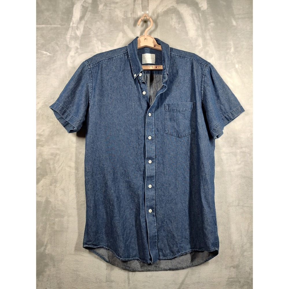 Saturdays Surf NYC Mens Large Blue Denim Short Sleeve Button Down Shirt Pocket
